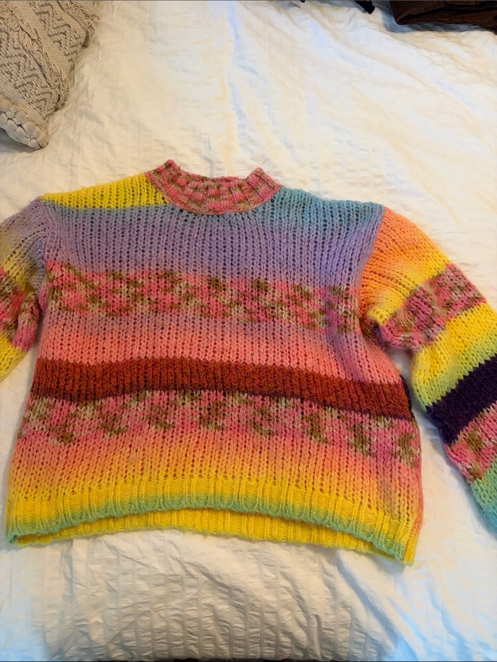 Noisy May Multicolor Striped Floral Knit Sweater - Pink, Yellow, Purple, Blue